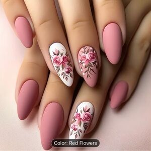 Designer Floral Design Almond Shaped Medium-length Matte 24 Pcs Press on Nails